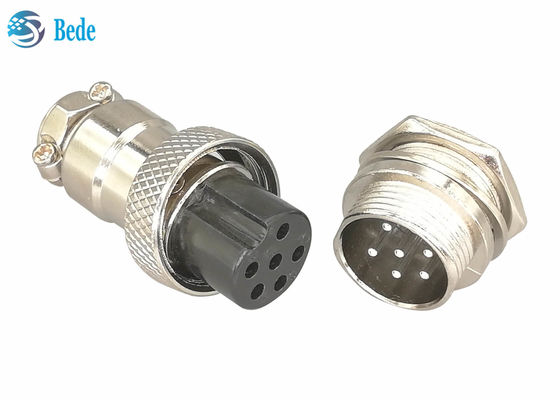 کانکتور 6 پین GX16 نر و ماده، دوشاخه نقره‌ای مستقیم