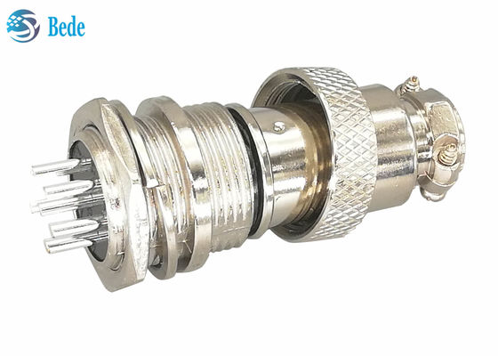 کانکتور 6 پین GX16 نر و ماده، دوشاخه نقره‌ای مستقیم