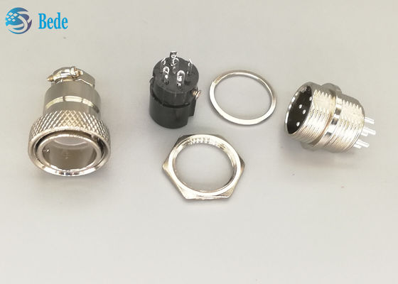 کانکتور 6 پین GX16 نر و ماده، دوشاخه نقره‌ای مستقیم