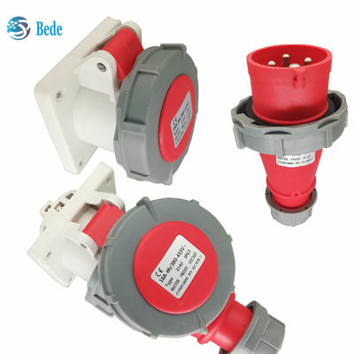 4 Pins Industrial Plug And Panel Mounting Socket 32A 380~415V Protection Level IP67