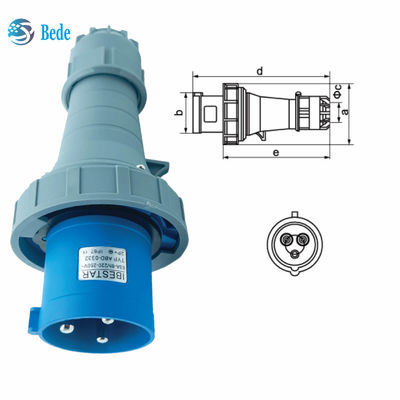 جریان 63A 125A نصب پانل سوکت پلگ صنعتی نوع 3 پین ((2P+E) IP67 220 ~ 250V